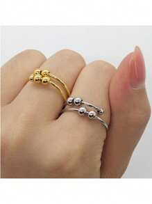 1 Stück einzigartiger drehbarer Doppelkugelring aus Edelstahl, Angsthilfe-Ring für Frauen, Goldschmuck