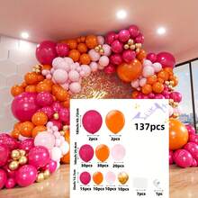 137pcs Rose Red Balloon Arch Garland Set, Rose Red, Orange Red, Pink, Gold Latex Balloons, Suitable For Decorating Birthdays, Bridal Parties, Princess Themed Parties, Weddings, Anniversary Celebrations, Valentine's Day Parties - Hot Pink - View 4