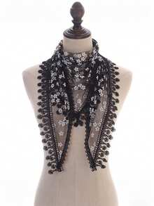 1pc Women Floral Lace Shawl With Hollow-Out Flower Pattern Decor, Breathable Fringed Triangle Scarf For Outdoor And Daily Use, Summer - Multicolor - View 25