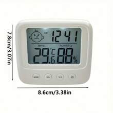 Termómetro digital LCD grande y higrómetro con reloj - Monitor de temperatura y humedad preciso para cocina, dormitorio, oficina - Funciona con batería AAA, higrómetro para decoración del hogar, reloj digital, despertador