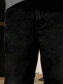 leev 男士直筒牛仔裤，棉质斜口袋，水洗牛仔布，个性化百搭阔腿水洗牛仔裤，直筒宽松男友风，垃圾摇滚 - 黑色 - 查看 3