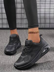 Scarpe da corsa bianche da donna con suola morbida e platform, punta tonda, allacciate, con cuscino d'aria traspirante, assorbimento degli urti, leggere e confortevoli, versatili per uso casual e sportivo