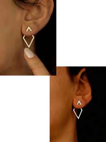 1/2 对简约几何镂空钻石形前后耳环，耳环设计有两种佩戴方式，独特的钻石形耳夹，适合女性 - 金色 - 查看 6