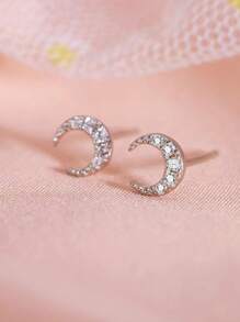 1pair Elegant & Delicate Faux Pearl Crescent Moon Stud Earrings - Antique Silver - View 8