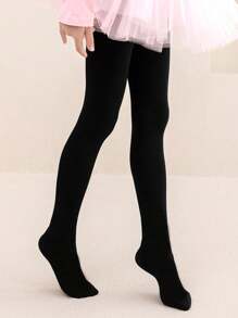 1pc Girls High Elasticity Solid Color Dance Tights, Suitable For All Season - Black - View 9