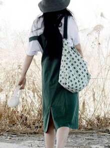 蕾丝边甜美校园单肩包，适合大学生，百搭帆布手提包 - 綠色 - 查看 4