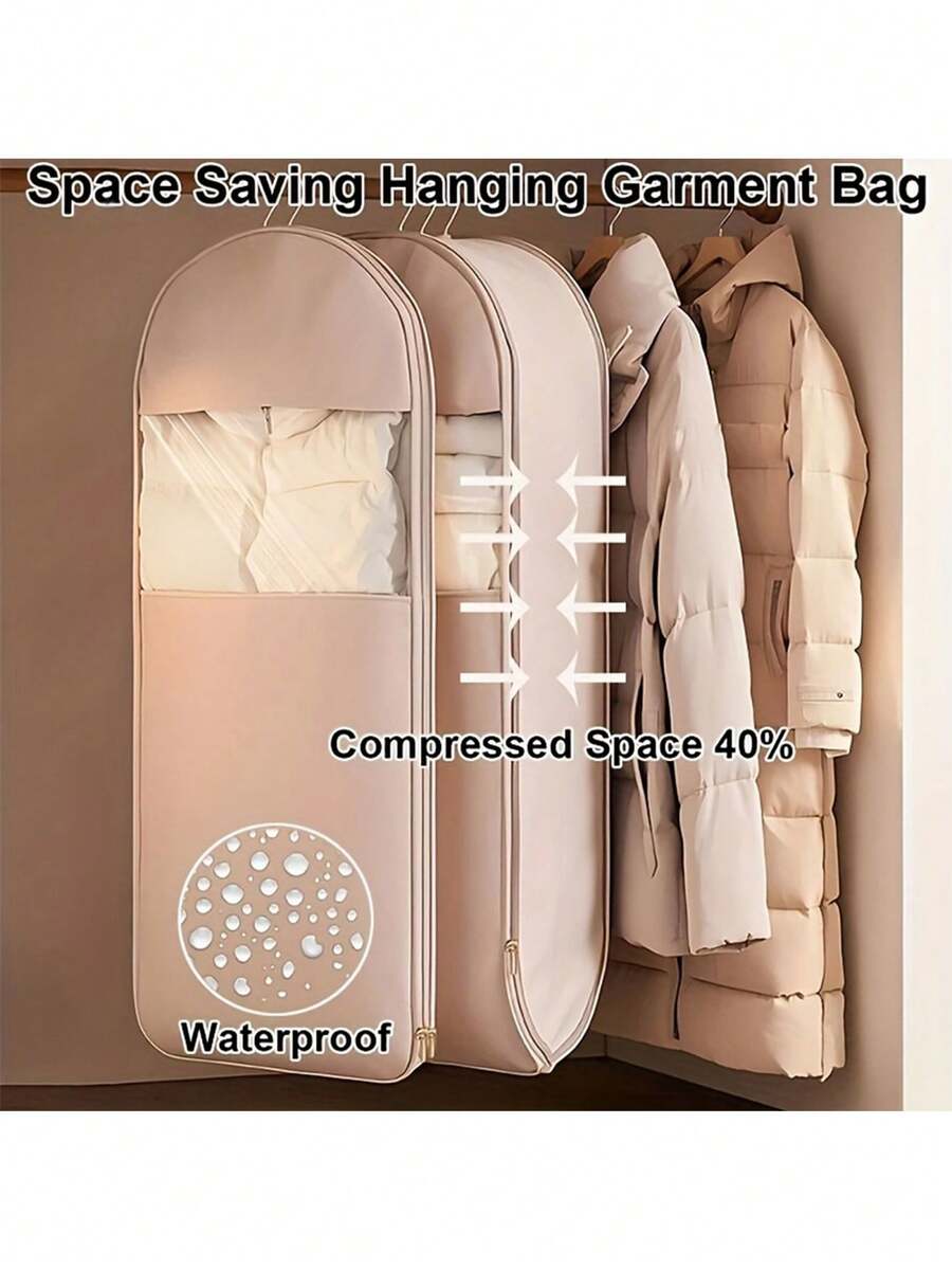 1pc Down Jacket Compression Dust Cover Wardrobe Clothes Dust Bags, New Transparent Window Hanging Hanger Bags With Self-Compression Zipper - 40% Compression, Suitable For Bedroom, Home And Dorm, Can Store Down Jackets, Suit, Shirts And Other Clothes, Down Jacket Compression Dust Cover, Wardrobe Clothing Dust Compression Bag, Hanging Household Visible Clothing Hanging Cover Bag,There Are Multiple Sizes To Choose From