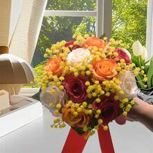 Wedding Bouquet Artificial Rose Bouquets Bridal Wedding Photo Booth Props Wedding Decorations - 紅色 - 查看 7