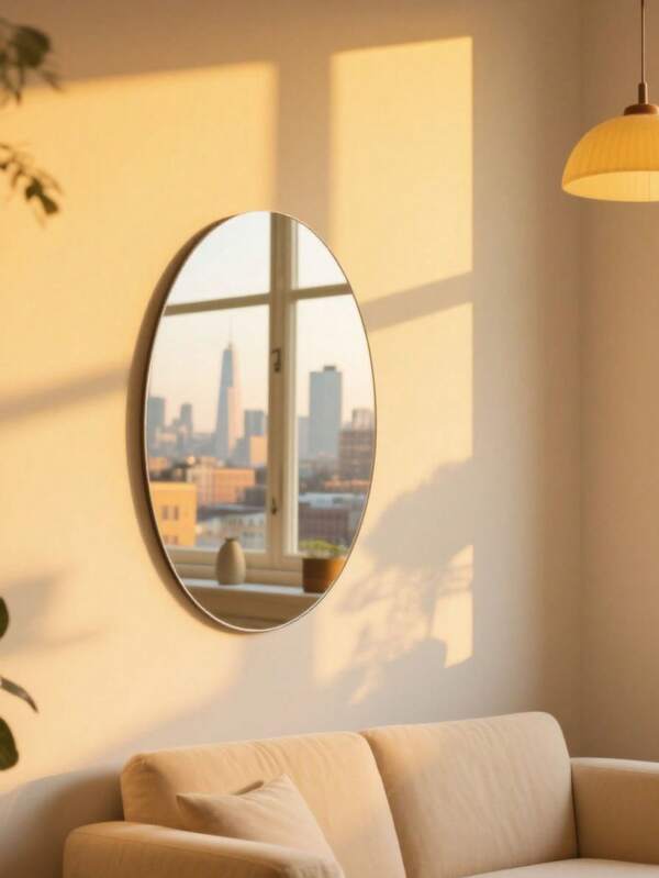 1 PIEZA Espejo de pared acrílico DIY - Espejo a prueba de roturas y resistente al agua con forma redonda y ovalada, con adhesivo en la parte posterior, fácil de pegar sin necesidad de taladrar, para decoración de pared en baño, dormitorio, oficina, interior y exterior