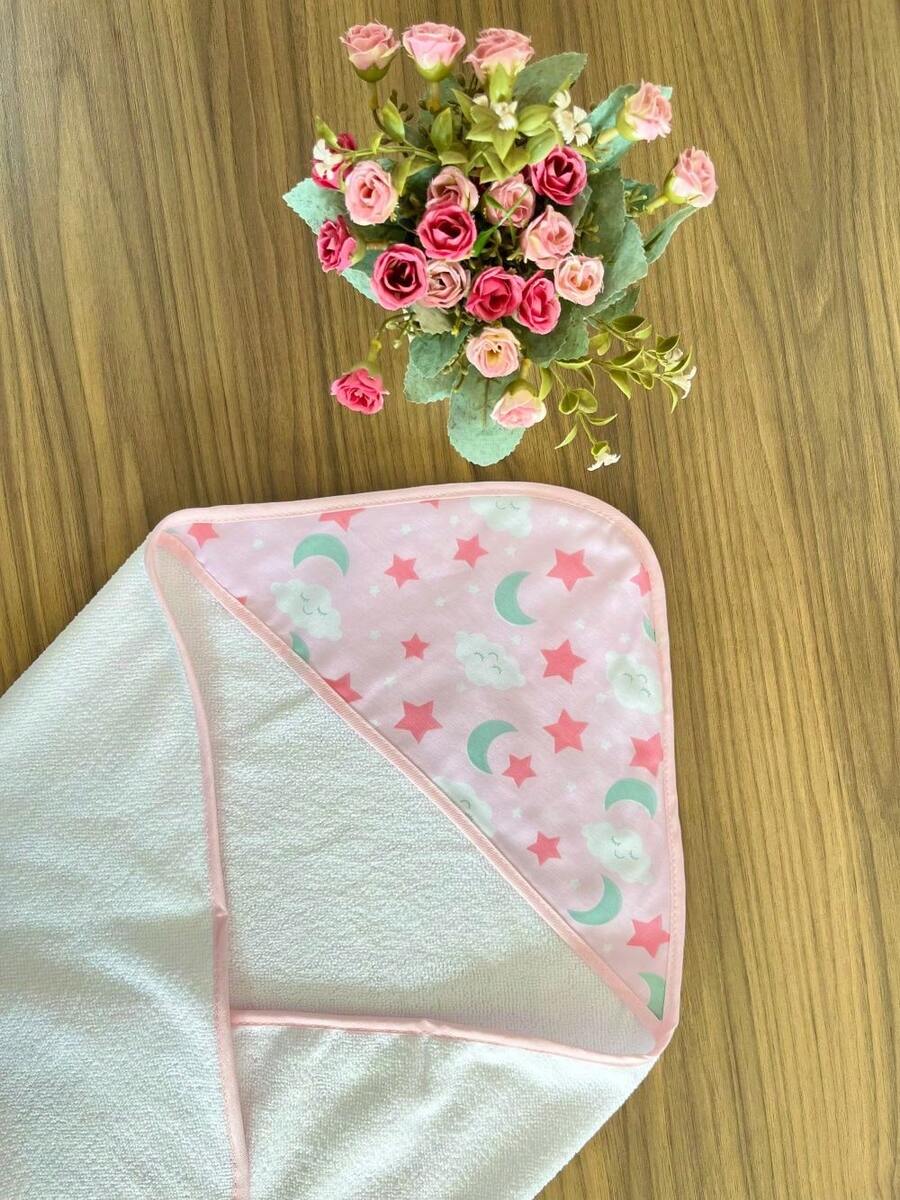 Hooded Polyester Baby Bath Towel Without Lining - Pink Sleepy - View 1
