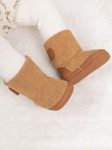 1 双纯色条纹面料时尚婴儿靴，轻便柔软多功能幼儿鞋，方便的钩环闭合，适合 0-2 岁男孩和女孩室内/室外、假日、爬行、日常穿着、度假、秋冬