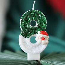 1 pieza/10 piezas Velas decorativas de Papá Noel verde con números del 0 al 9 para decorar pasteles, para fiestas de Navidad y cumpleaños, suministros de decoración de pasteles DIY, decoraciones navideñas, pijamas navideños, regalos de Navidad, decoración navideña