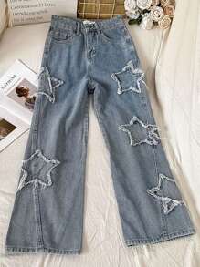 Vaqueros de mujer con estampado de estrellas para un estilo urbano y desenfadado Jeans para mujer - Azul - Ver 1