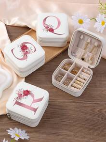 1 件花卉首字母首饰盒、A-Z PU 皮革白色便携式旅行首饰盒、蓝色首饰收纳盒、黑色迷你便携式拉链首饰盒、项链、戒指吊坠、手链、耳环收纳盒、首饰包装盒，适用于母亲的礼物、结婚礼物、伴娘礼物、周年纪念礼物、圣诞礼物和女朋友的精品礼物。 - 彩色 - 查看 2