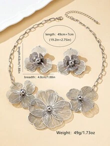 3pcs/Set Fashionable Exquisite Elegant Flower Pendant Necklace & Earrings Set, Suitable For Women's Evening Parties, Gatherings, Holidays And Vacations Valentines,Mom,Mother,Mother's Day,Gift - Yellow Gold - View 8