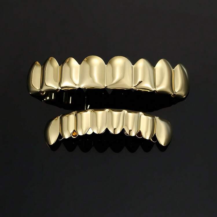 A Set Of Halloween Hip-Hop Braces With Eight Upper And Eight Lower Teeth, Simple Glossy Design, Men's Style - 金色 - 查看 10