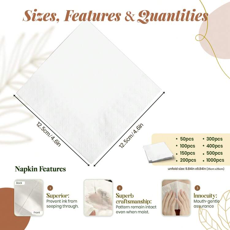 50-500 pezzi Tovaglioli personalizzati, tovaglioli di carta personalizzati con la tua immagine e logo, tovaglioli bianchi monouso a 3 veli, ideali per matrimoni, addii al nubilato, fidanzamenti, attività commerciali, bar, ristoranti, sicuri da usare e toccare, perfetti per decorazioni per feste e matrimoni, tovaglioli per feste personalizzati, tovaglioli con logo personalizzati, decorazioni natalizie - Bianco - Visualizzare 3