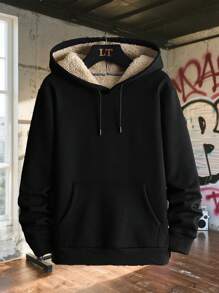 (Se recomienda talla superior) Sudadera con capucha minimalista de unicolor para hombres con forro polar cálido para otoño e invierno, manga larga térmica, ropa de invierno, sudadera negra, sudadera unisex