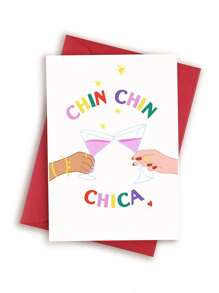 1pc Birthday Card With Envelope - Funny Cocktail Design Chin Chin Chica Greeting Card For Him Her, Blank Inside