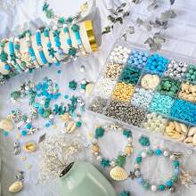 1 Box 24pcs Blue Ocean Style Turtle, Shell, Starfish Jewelry Making Set, Bracelet & Necklace Beading Kit
