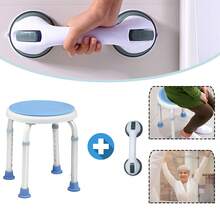 Shower Stool With Handle, 37-53cm Height Adjustable, 360° Rotatable Bathtub Seat, Non-Slip Auxiliary Chair - Baby Blue - View 1