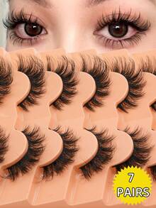 7 Pairs Of Thick And Fluffy Eyelashes Eyelashes Artificial Mink Cosplay Cat Eye Shape Anime Tail Slender Strip Eyelashes Multi-Layered Natural Cross Thick False Eyelashes For Beautiful And Professional Curls, A Must-Have Makeup Item For Holiday Stage Parties, Create Charming Eye Makeup - lông mi mềm mại - Xem 1