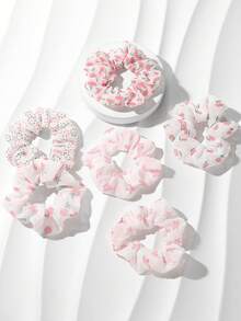 6 件甜美可爱的粉色花朵发圈，清新田园风发饰，适合女孩的日常生活、户外活动和装饰搭配 - 彩色 - 查看 2