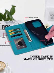 GLANDOTU Solid-Colour PU Leather Mobile Phone Case Magnetic Mobile Phone Case With Flip Wallet Slot, Protective Case Heart-Shaped Love Pattern Suitable For Multiple Mobile Phone Brands And Models