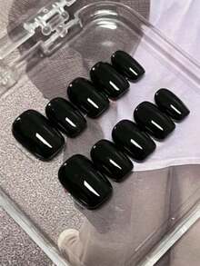 1 Set Of 10 Pure Handmade Wearable Nails, Pure Black Wearable Nails, White Nail Art, New Light Luxury And High-End Nail Art Patches, Press On Fake Nails Suitable For Women'S Daily Travel And Dance Party Outfits, With Two Pieces Of Jelly Glue And One Rubbing Strip As Free Nail Accessories Nail Supplies Nails