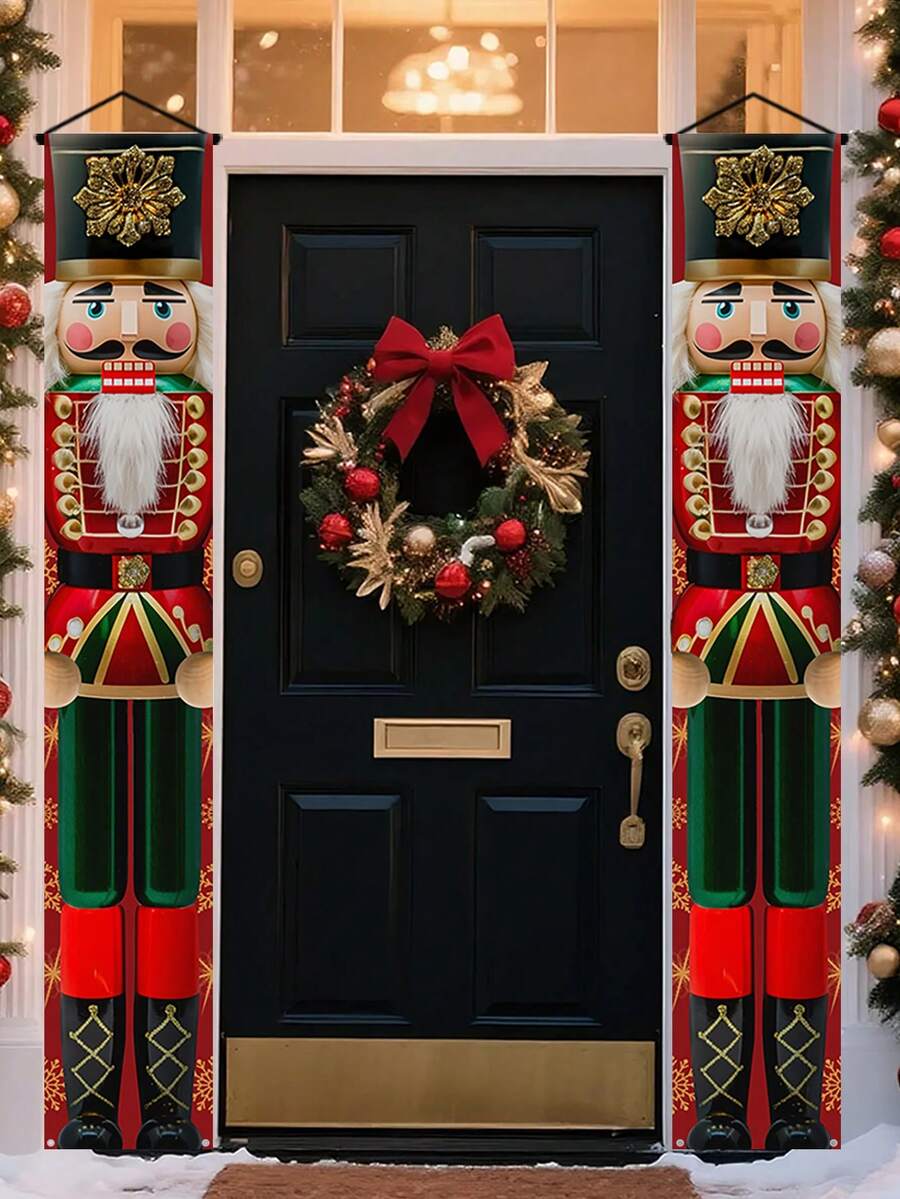 1 par, faixa de Natal, faixa elegante de quebra-nozes de Natal, decoração de Natal para pendurar na varanda, presente de Natal, decoração para áreas externas e internas, ideal para varanda, quintal, garagem e decoração de casa - Estilo C - Ver 1