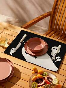 1pc/4pcs/6pcs/48pcs Halloween Ghost Pattern Placemats, Seasonal Halloween Placemats, Modern Style Linen-Like Material, Indoor Outdoor Halloween Party Decor, Halloween Home Decoration, Suitable For Kitchen Decor And Halloween Event Decoration