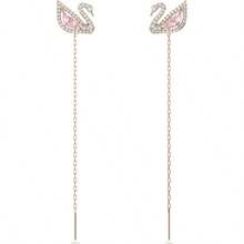 Bông tai đôi hình thiên nga màu hồng cổ điển thời trang SWAROVSKI SWAN, kiểu khuyên tai xỏ chỉ, dành cho nữ, quà tặng sinh nhật, quà tặng Giáng sinh, quà tặng Ngày của Mẹ. - Hồng - Xem 6