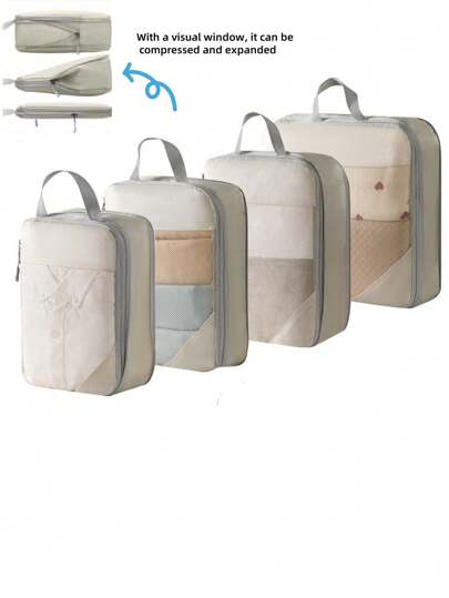 4pcs Transparent Window Luggage Compression Packing Cubes Set Lightweight Travel Luggage Organizer Bags Clothes Bag Underwear Bag Expandable Packing Cubes Space Saving Travel Essentials For Daily Commute Business Trip Vacation Home Storage Organization Of Clothes Toiletries And Accessories Travel Bag Luggage Bag Duffle Bag Overnight Bag Large Capacity Durable Holiday Bag Cruise Essential Vacation Essentials For Men Women Travel Essential Holiday Essential