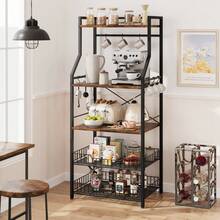 Kitchen Baker's Rack, Microwave Stand With 2 Large Wire Baskets, Industrial Coffee Bar Station, 5-Tier Kitchen Shelf With 8 Hooks For Spices, Pot Organizer - 復古色 - 查看 8
