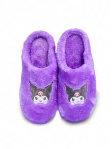 Sanrio Sanrio Kuromi Woman Closed Toe Lovely Warm Non-Slip Flat Plush Slippers Suitable For Winter Home|Sanrio Shoes