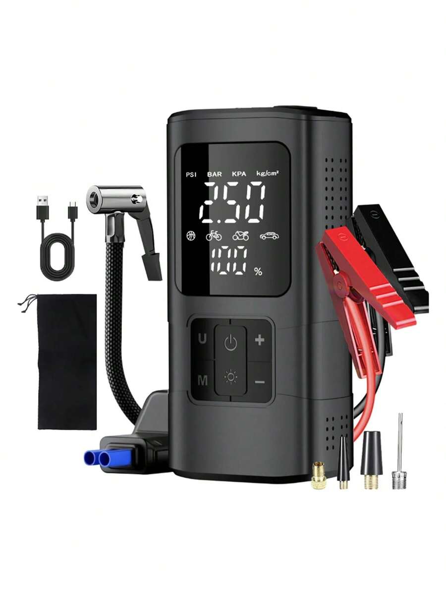 7000A Portable Car Battery Jump Starter With 150PSI Inflator - Black - View 1