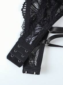 2 peças de sutiãs push-up sensuais de renda, sutiãs com aro anti-flacidez - Preto - Ver 4