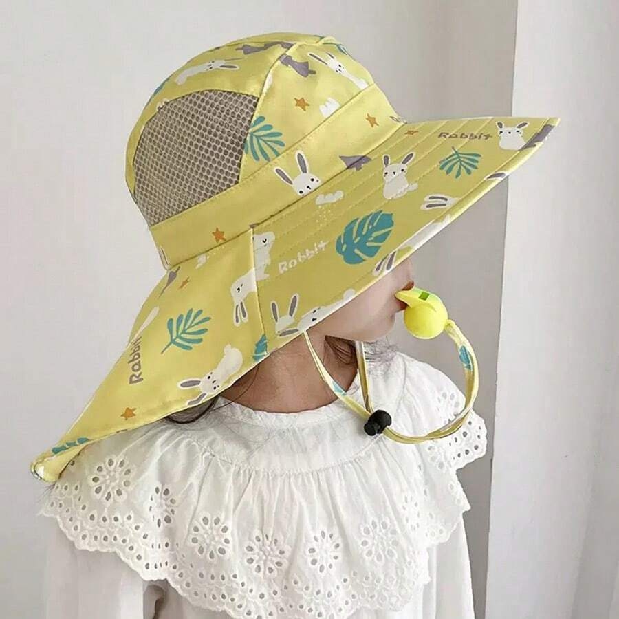 Kids Bucket Hat Children's Sun Protection Beach Visor Hat With Large Brim 3 To 8 Years Old UV50+ Sun Protection - 黃色 - 查看 1