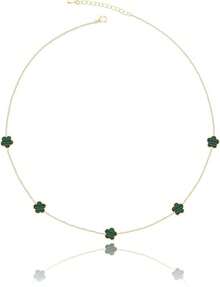 14K Gold Pendant Four Leaf Clover Necklace Women Lucky Flower Jewelry - 綠色條紋-14K鍍金 - 查看 1