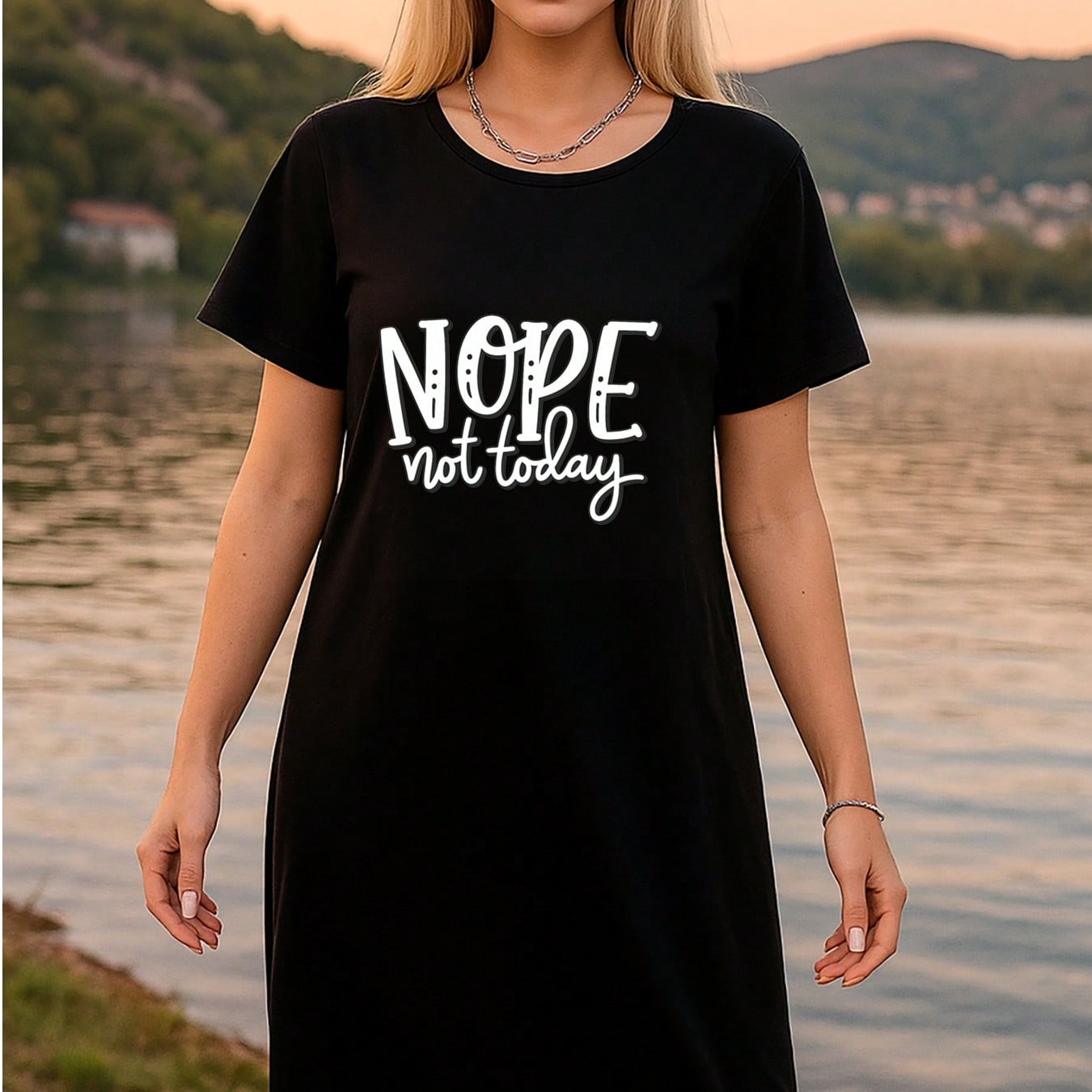 Women’s Pajamas Bathrobe Sleepwear T-Shirt Dress Coffee Nope Not Today Fabric Comfortable And Fashionable All Year Round Sexy Summer Home Clothes Black Red And White Dress Wife And Mother Female Clothing