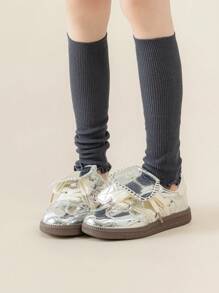 1/3/5 Pairs Girls Calf Leg Warmers, Sweet Ballet Style Ruffle Trim, Knitted Warm Leg Warmers, Solid Color Knee High Leg Warmers, Spring Autumn