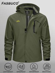 Men's Hooded Raincoat Waterproof Outdoor Hiking Jacket Casual Work Coat Outerwear - 軍綠色 - 查看 1