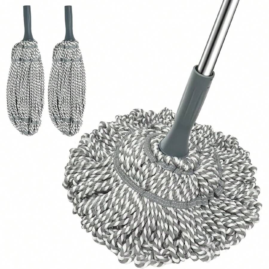Self Wringing Mop - Easy Squeeze Twist Mop With 52.5 Inch Long Handle, Heavy Duty For Hardwood, Tile, Vinyl & Laminate Floors (Gray) - Gray- 2 Mop Head - View 1