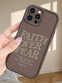 Uplifting Faith Over Fear Christian Phone Case - Soft TPU Protective Cover - Shockproof & Anti-Slip For IPhone 16 Pro Max/15 Pro/14 Pro Max (Inspirational Bible Verse Design, Minimalist Style) - 咖啡棕 - 查看 3