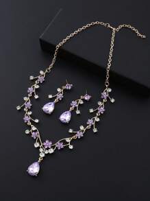 1 Set Sunflower Crystal Necklace & Earrings Jewelry Set, Women's Party & Wedding Accessories