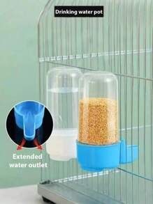 1 Pet Bird Automatic Water Feeder Parrot Pearl Bird Kettle Large Bird Feeder With Buckle Automatic Water Feeder, Bird Automatic Water Feeder, Millet Box, Parrot Water Drinker, Kettle Bird Supplies, Dual-Purpose, Drinking Water And Feeding, Automatic Water Feeder. - White - View 2