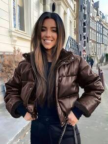Elegant,Chic,Winter Clothes For Women,Jackets For Ladies,Vest,Coats For Women,Ladies Jackets Winter,Jackets For Women, Puffer Jacket Women,Winter,Y2k,Coats,Formal,Country,Coffee Brown,Brown Jacket,Spring,New Year,Vacation - Brown - View 2
