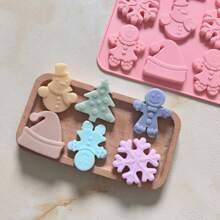 1 pieza Molde de silicona de 12 cavidades con temas navideños, incluye formas de sombrero, muñeco de nieve y hombre de jengibre, para chocolate, postres, galletas, molde de hornear antiadherente Decoraciones navideñas Pijamas navideños Regalos navideños Decoración navideña