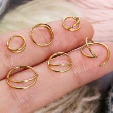 6pcs/Set Simple Gold Nose Rings, Popular Double Nose Ring Single Piercing For Women And Men Body Jewelry Gift - Yellow Gold - View 6