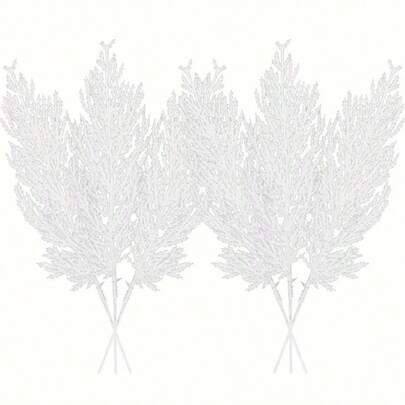 12 flores decorativas de Natal, galhos artificiais de pinheiro, ramos artificiais de cedro nevado, caules verdes de Natal, spray floral, enchimento de vaso, guirlanda caseira faça você mesmo, branco